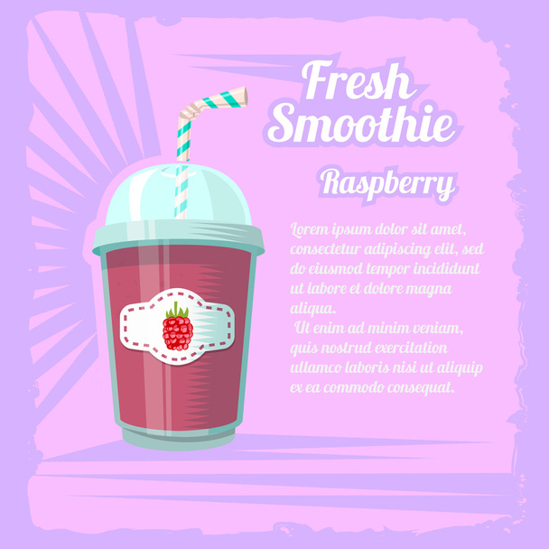 Illustration of smoothie cup with raspberry on a pink background. - Vecteur, image
