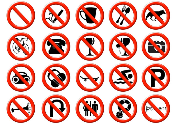 Illustration d'un panneau indiquant une liste d'interdictions
 - Photo, image