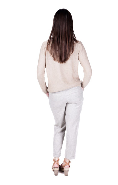 back view of standing young beautiful  brunette woman. - Photo, image