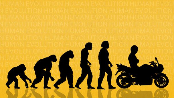human evolution with motorcycle - Fotoğraf, Görsel