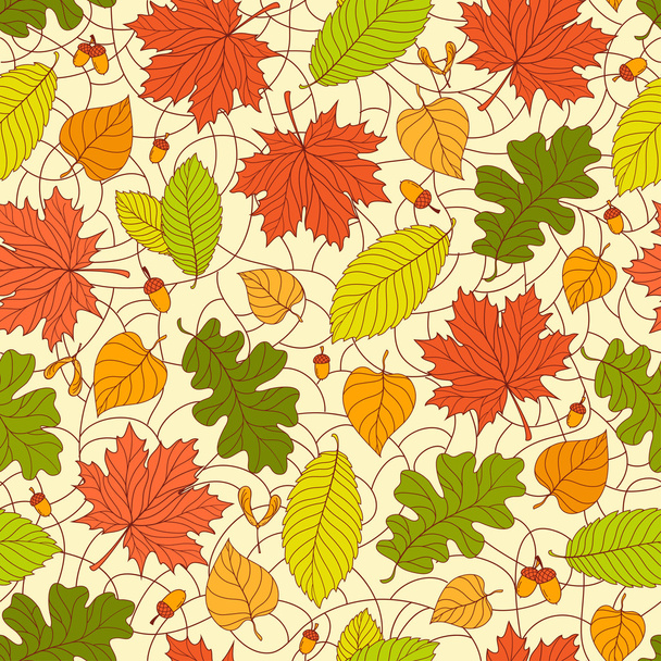 Autumn seamless pattern with seeds and leaves - Wektor, obraz