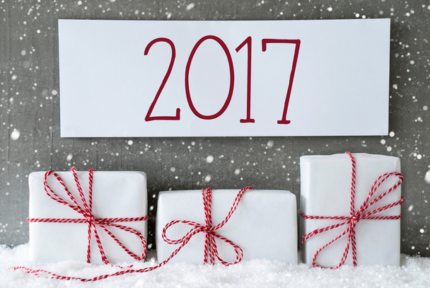 White Gift With Snowflakes, Text 2017 - Foto, Bild