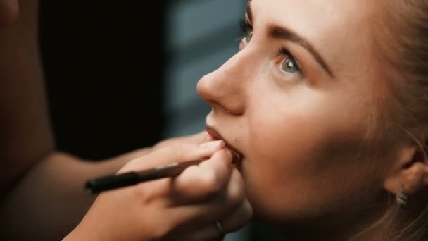Make-up-Artist macht professionelles Make-up für junge Frau - Filmmaterial, Video