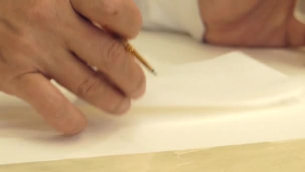 Unikátní restaurování maleb. Umělec pracuje s kartáčem pro čištění povrchu restaurování. - Záběry, video