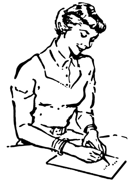 Una versión en blanco y negro de un retrato de estilo vintage de una mujer escribiendo una nota
 - Foto, imagen