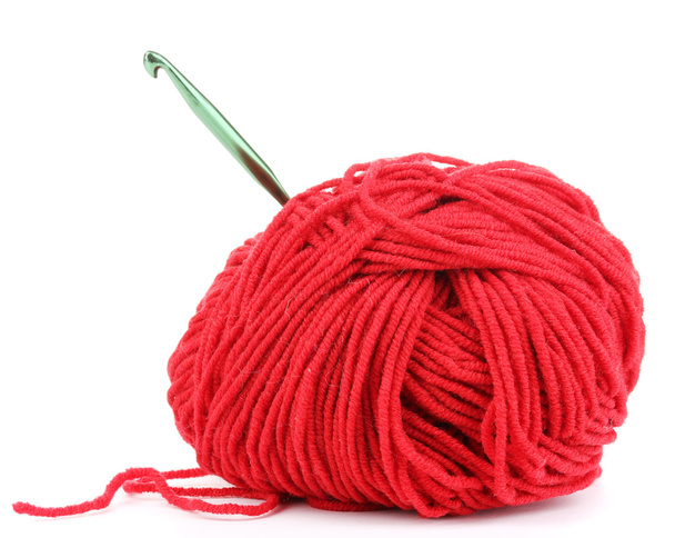 Red knitting yarn isolated on white - Foto, Imagen