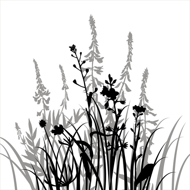 vector silhouettes of flowers and grass - Vector, imagen
