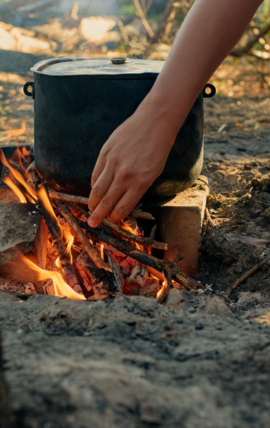 Camping fire outdoor - Photo, Image