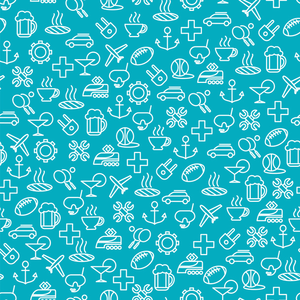 Seamless pattern with travel line icons - Vector, afbeelding