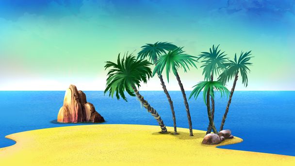 Palmy na opuszczony wybrzeżu wyspy tropikalne - Zdjęcie, obraz