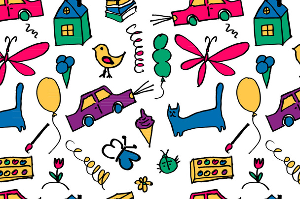 Seamless pattern with doodle children drawing. - Vector, Image
