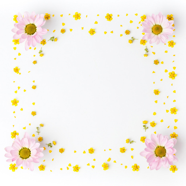 pink flowers pattern on white background. Flat lay. - Foto, immagini