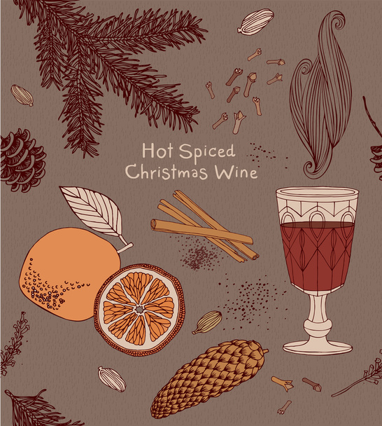 Invitation card. Mulled wine, nuts and spices - Vektor, Bild