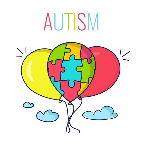 Концепция аутизма с воздушными шарами
 - Вектор,изображение