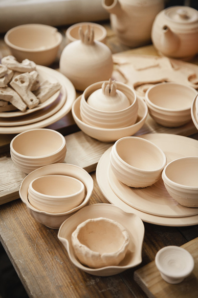 Roasted ceramic products without glaze closeup - Foto, Imagen