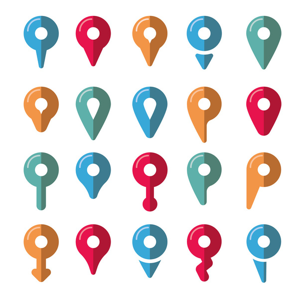 Vetor colorido mapa ponteiro ícones definidos no fundo branco
 - Vetor, Imagem