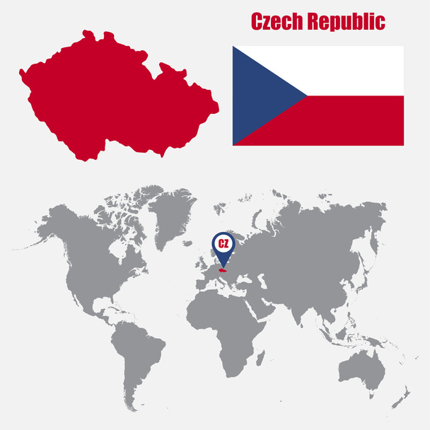 Carte de la République tchèque sur une carte du monde avec drapeau et pointeur de carte. Illustration vectorielle
 - Vecteur, image