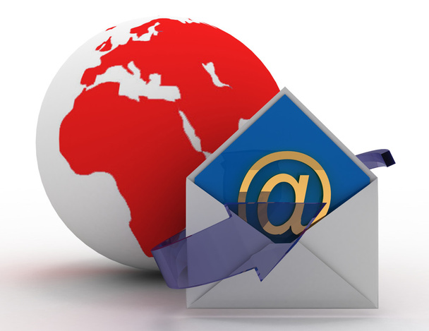 Concept e-mail avec monde et enveloppe. Illustration 3d
 - Photo, image