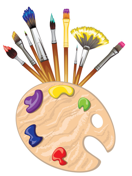 Brushes and Palette - Vector, Image