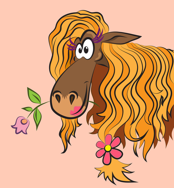 αστεία άλογο με ένα λουλούδι - Διάνυσμα, εικόνα