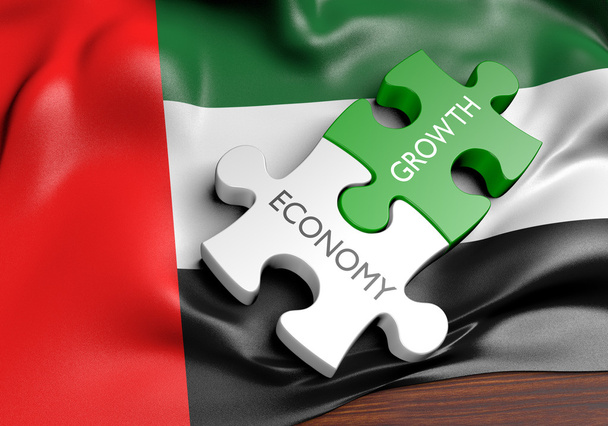 Koncepcja gospodarki i wzrostu rynku finansowego w Zjednoczonych Emiratach Arabskich, renderowanie 3D - Zdjęcie, obraz