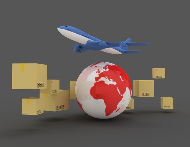 Uluslararası paket teslim kavramı. 3D kavramı - Fotoğraf, Görsel