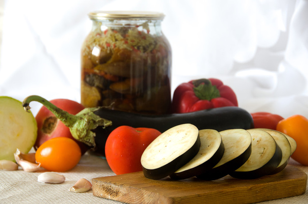 canned vegetables eggplant squash tomato garlic - 写真・画像