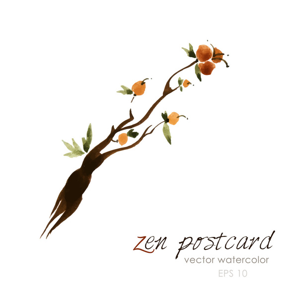 Κινεζική ζωγραφική - Ζεν φυσικό χειροποίητο διανυσματικά εικονογράφηση ακουαρέλα λουλούδι - Διάνυσμα, εικόνα