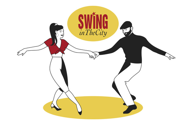 Casal jovem dançando swing ou lindy hop
 - Vetor, Imagem