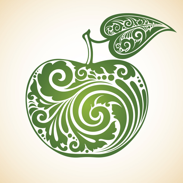 Maçã verde ornamental decorativa com uma folha
 - Vetor, Imagem