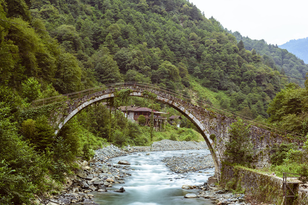 黒海の地域、トルコのカチカル山に高原に古い石の橋 - 写真・画像