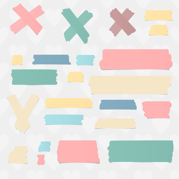 Colorful horizontal masking, sticky tape pieces and symbols on white background - Vector, Image