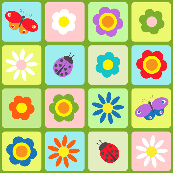 Flowers, butterflies and ladybugs - Vector, Image