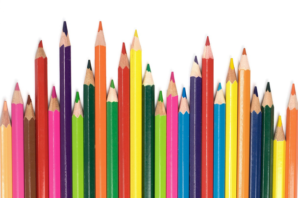 Colored pencils and white background - Photo, Image