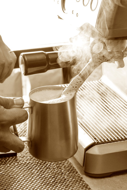 Preparation process of hot coffee. - Fotoğraf, Görsel