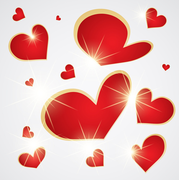 Red hearts background with glowing stars - Vektor, Bild