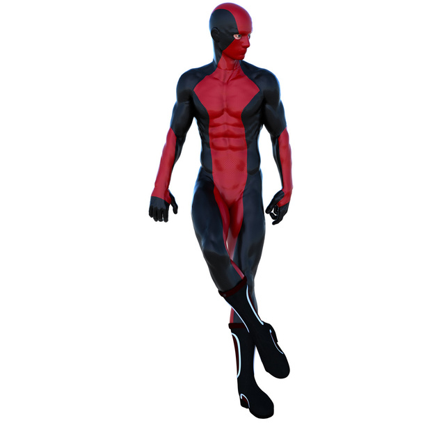 Takım elbiseli kırmızı siyah süper kaslı bir genç süper kahraman adam - Fotoğraf, Görsel