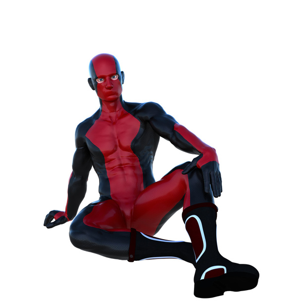 um jovem super-herói homem com músculos em vermelho preto super terno
 - Foto, Imagem