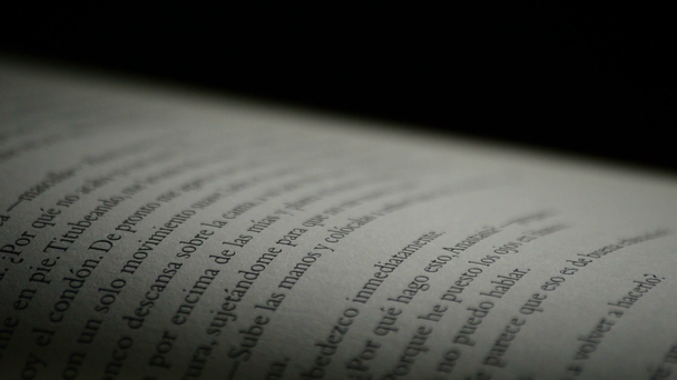 Texts of a open book written in spanish rotating - Footage, Video