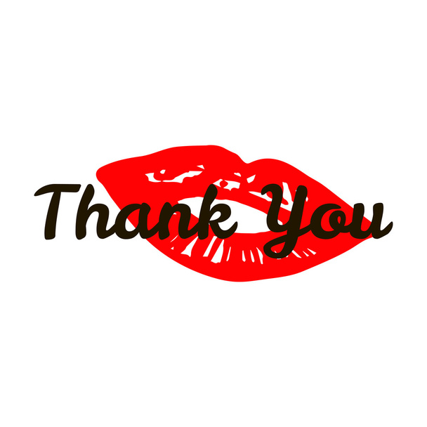 Tarjeta de agradecimiento con labios rojos en el fondo blanco
 - Vector, Imagen