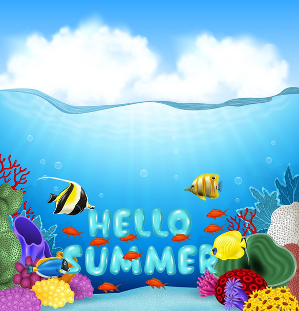 熱帯の魚と夏の背景 - ベクター画像