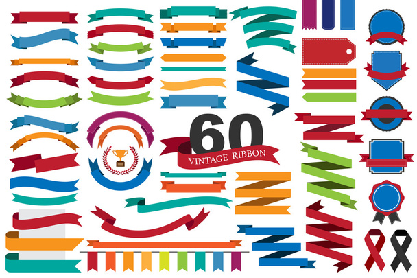 60 retro colorful ribbons - Vector, Image