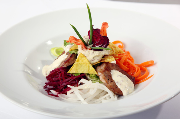 beef salad and daikon radish on plate - Photo, Image