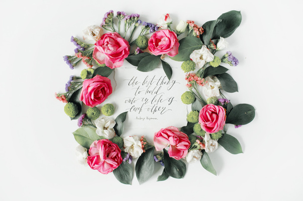 inspirational quote in flowers frame - 写真・画像