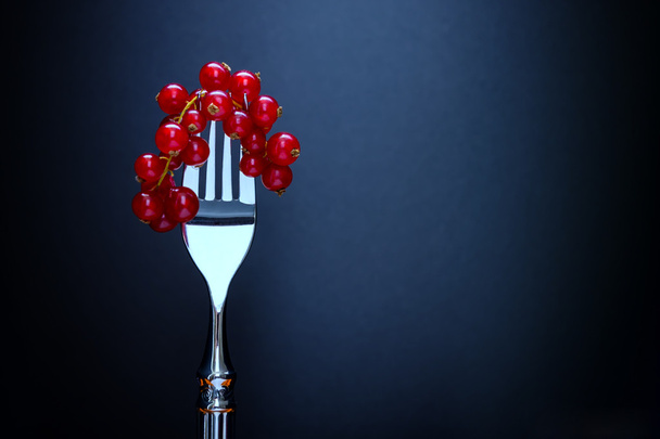 Grosella roja en el tenedor
 - Foto, imagen