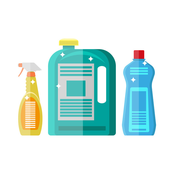 Household chemistry cleaning. plastic bottles - Vector, Image