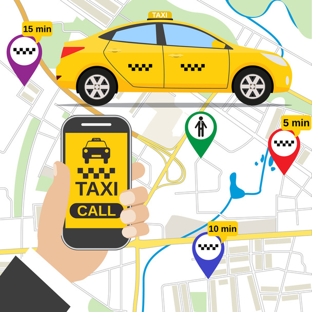 Smartphone met taxi service-applicatie - Vector, afbeelding