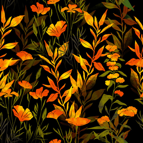 Flores de pradera y hierbas patrón sin costura
 - Foto, imagen