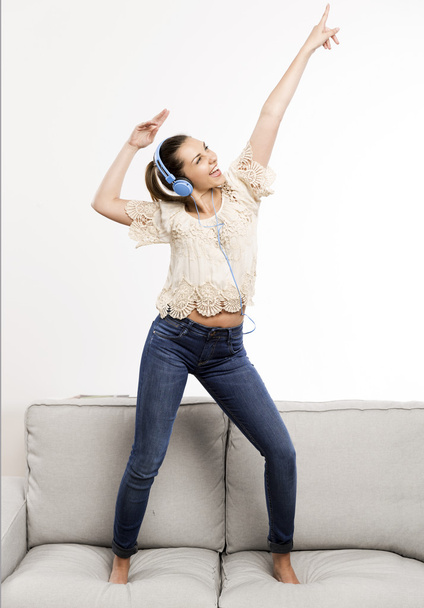 woman at home listening music  - Photo, Image