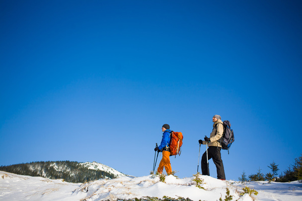 Μια ομάδα ορειβατών στα βουνά. - Φωτογραφία, εικόνα